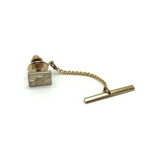 Vintage Gold Tone Tie Tack With Chain